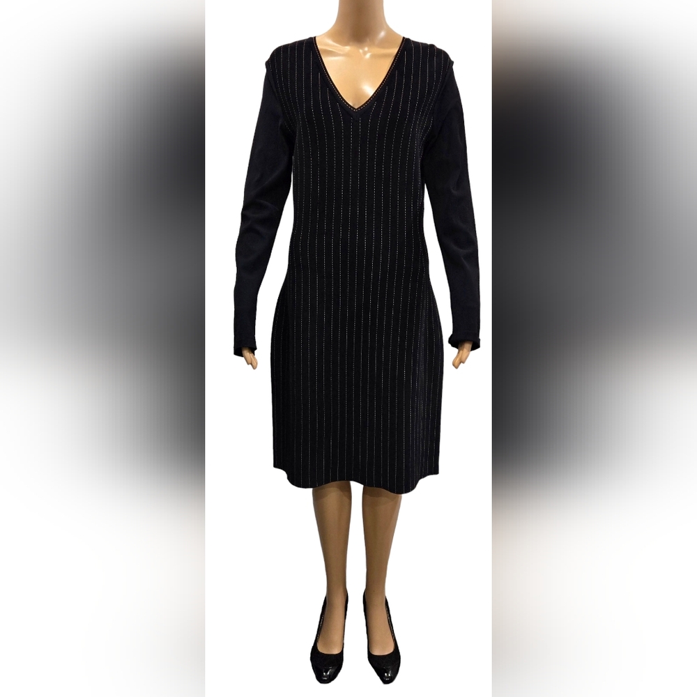 Marc Cain Black and White Striped Midi Dress - Picture 5 of 12